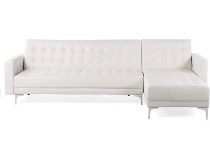 Sofá-cama de canto à esquerda com 4 lugares em pele sintética branca ABERDEEN