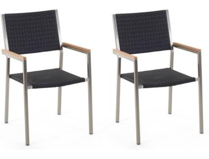 Conjunto de 2 cadeiras de jardim em rattan sintético preto GROSSETO