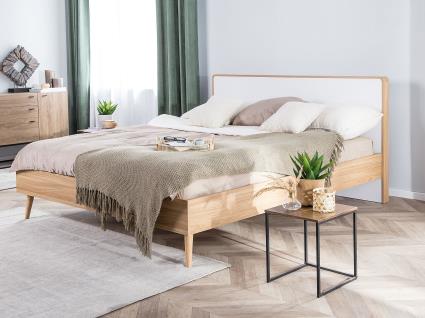 Cama de casal em castanho claro e branco 180 x 200 cm SERRIS