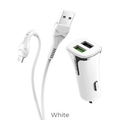 Carregador De Carro Hoco Universo Porta Dupla Qc3.0 Com Micro Z31 Branco