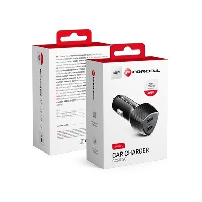 Carregador De Carro Forcell Carbon Tipo C 3.0 Pd20W + Tipo C 3.0 Pd20W Cc50-2C Preto (Total 40W)