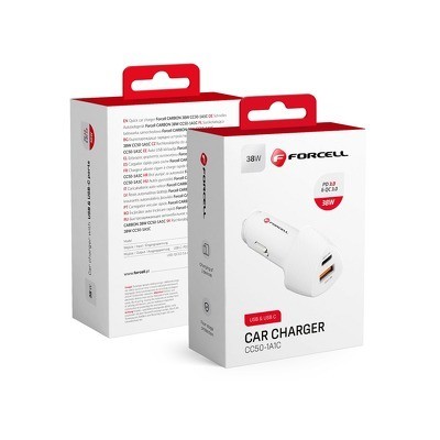 Carregador De Carro Forcell Carbon Tipo C 3.0 Pd20W + Usb Qc3.0 18W 5A Cc50-1A1C Branco (Total 38W)