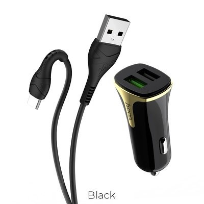 Carregador De Carro Hoco Universe Porta Dupla Qc3.0 Com Type-C Z31 Preto