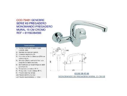 Genebre serie k8 monomand fregadero mural 15 cm cr 61192284566