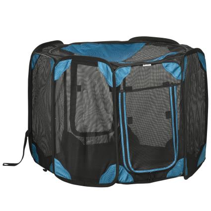 PawHut Parque para Cães de 8 Painéis Parque para Animais de Estimação com Bolsa de Transporte Parque Animais Portátil Ø91x58cm Azul   Aosom Portugal
