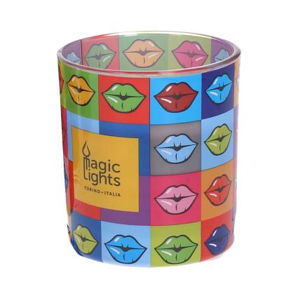 VELA EM VIDRO POP ART Ø7,5cm A8,4cm LÁBIOS MAGIC LIGHTS - MAGIC LIGHTS