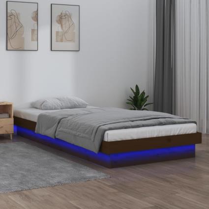 vidaXL Estrutura cama +LEDs pequena solteiro 75x190cm madeira castanho