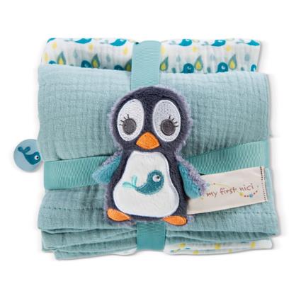 Nici Muslin Cloth Set Of 2 With Mini Grasping Toy Azul