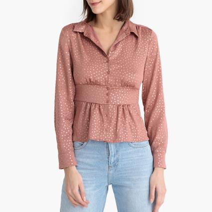 Blusa com motivos dourados e peplum, GLORIO