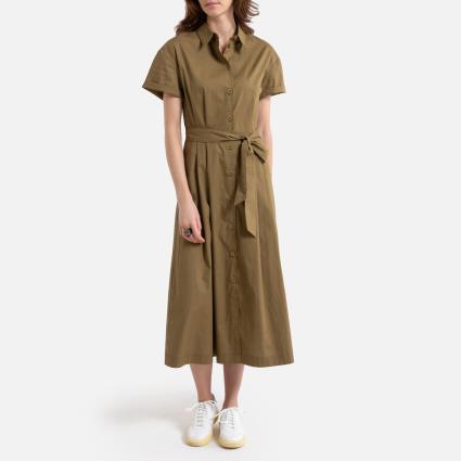 Collections Vestido-camisa comprido e evasé, em puro algodão