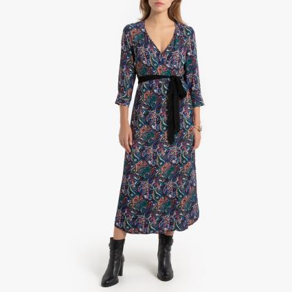 Vestido comprido, modelo envelope, estampado caxemira