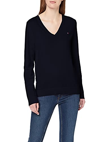 Camisola com decote em V, em malha fina