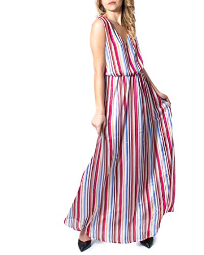 Vestido comprido às riscas, com alças