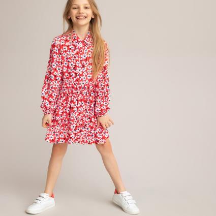 Collections Vestido fluido e estampado, mangas compridas, 3-12 anos