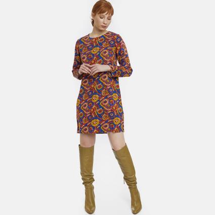 Vestido curto, estampado, mangas compridas