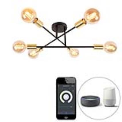 Smart plafondlamp zwart met goud 6-lichts incl. Wifi G95 - Sydney Bondi