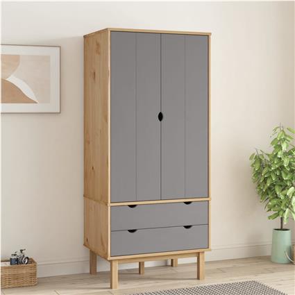 vidaXL Roupeiro 76,5x53x172 cm pinho maciço castanho/cinzento