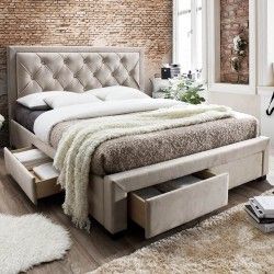 Cama de Casal BIA L160 x P200 cm Bege Champanhe (Aveludado)