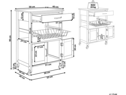 Carrinho de Cozinha BELIANI (Mdf - Preto - No)