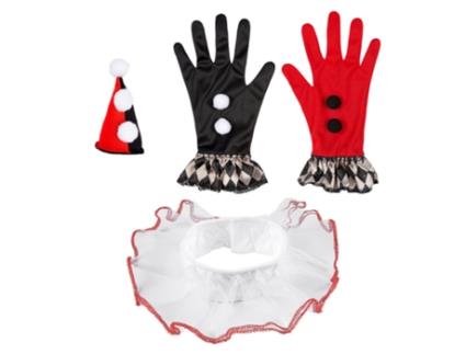 Conjunto de Acessórios WIDMANN Arlequim Vermelho E Preto: Mini Chapéu, Luvas E Gola