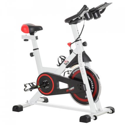 HOMCOM Bicicleta estática com tela LCD Sela ajustável Volante 8 kg Carga 100 kg 103x53x105-117,5 cm Branco