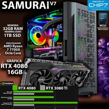 COMPUTADOR GAMING - AMD RYZEN 7 7700X / RTX 4080 16GB / 32GB RAM / 1TB SSD - CHIP7 SAMURAI V7