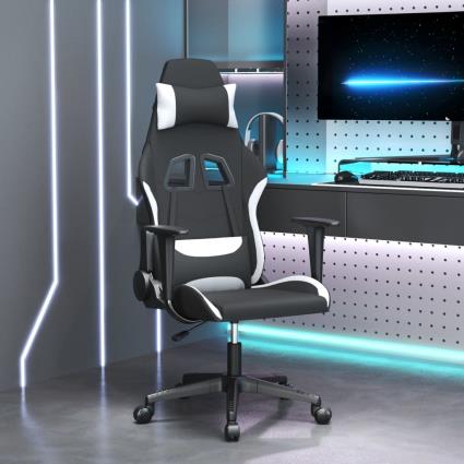 vidaXL Cadeira de gaming tecido preto e branco