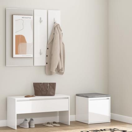 vidaXL Conj. móveis de corredor derivados de madeira branco brilhante