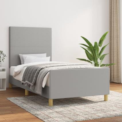 vidaXL Estrutura de cama c/ cabeceira tecido 90x190 cm cinza-claro