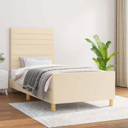 vidaXL Estrutura de cama c/ cabeceira tecido cor creme 90x200 cm