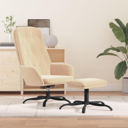 vidaXL Cadeira de descanso com banco p/ pés veludo branco nata