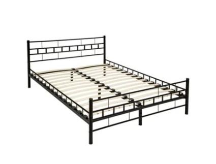 Cama TECTAKE de Casal com Cabeceira e Pé em Aço e Estrado de Ripas de Madeira
