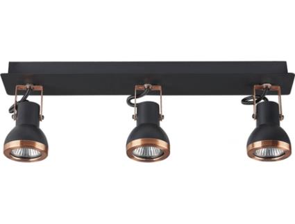 Candeeiro BELIANI de Teto 3 Luzes Metal Preto e Cor de Cobre Baro
