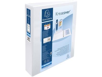 Dossier Kreacover® de 4 argolas em D de 50 mm, A4 Maxi, 460 folhas, Capas Personalizáveis, Lombada de Cartão com Polipropileno, Branco