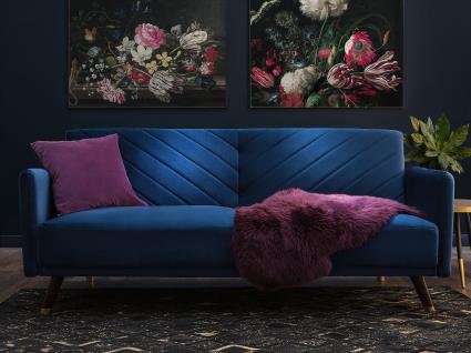 Sofá-cama de 3 lugares em veludo azul marinho SENJA