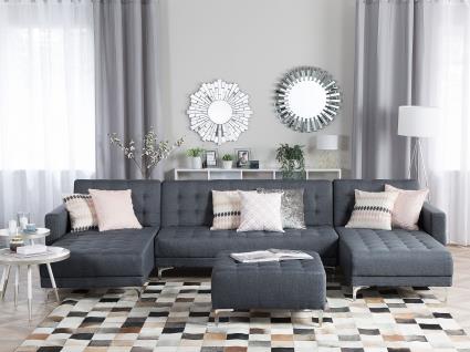 Sofá-cama em forma de U de 5 lugares com repousa-pés em tecido cinzento escuro ABERDEEN
