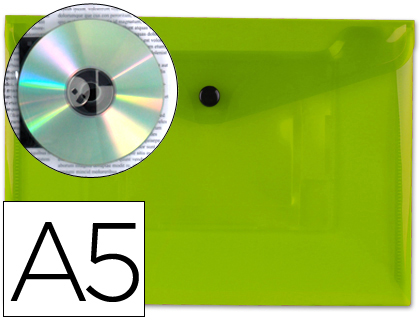 Envelope A5, Capacidade para 50 Folhas, Polipropileno, Verde Transparente