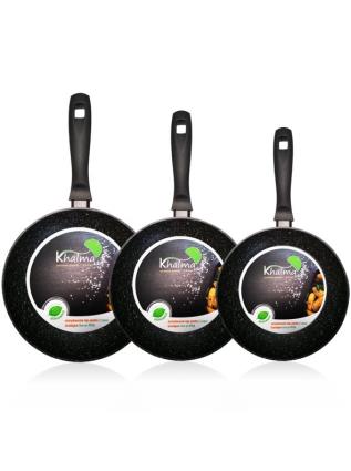 Set 3 Panelas de indução 20-24-28cm Alumínio, Pedra Ecológica sem PFOA, Todas as cozinhas adequadas, Placa cerâmica, Gás, Máquina de lavar louça preto UNIQUE