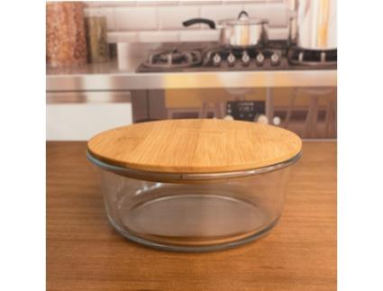 Caixa Redonda com Tampa de Bambu 620 Ml.