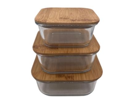 Caixa Quadrada com Tampa de Bambu 520 Ml.