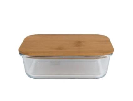 Caixa Retangular com Tampa de Bambu 1500 Ml.