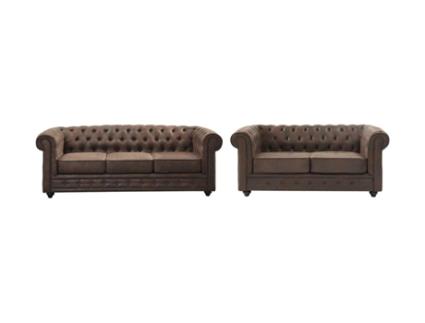 Conjunto de Sofás VENTE UNIQUE Fixo Chesterfield (72 x 205 x 88 cm - Castanho)