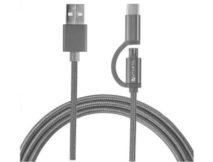 Adaptador 4SMARTS (USB A - USB C e Micro USB B - 1 m - Cinzento)