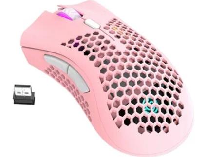 Rato WELUOT BM600 (Wireless - Regular - 1600 dpi - Cor de rosa)