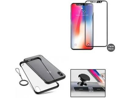 Kit Capa, Película de Vidro Temperado 5D e Suporte Magnético Auto iPhone X PHONOCARE Naked Transparente