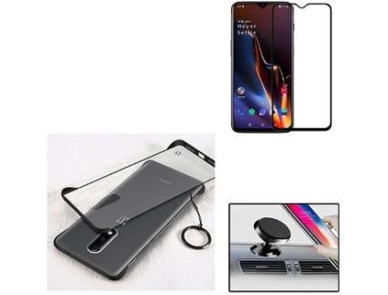 Kit Capa, Película de Vidro Temperado 5D e Suporte Magnético Auto OnePlus PHONOCARE Naked Transparente