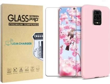 Capa e Película Vidro Temperado Xiaomi Redmi Note 9S  LOJA CHARGER Silicone Líquido Rosa