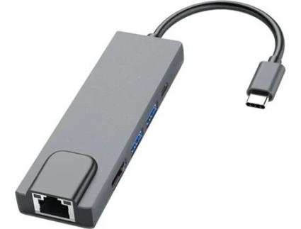 Adaptador HOWEI Type-C 5-in-1 with HDMI Network (Cinzento)