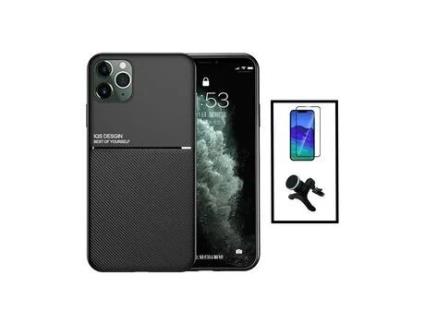 Kit Capa Traseira Magnética Anti Choque + Película de Vidro Temperado Gorilasglass + Suporte Magnético com Pernas para Iphone 14 Pro Preto
