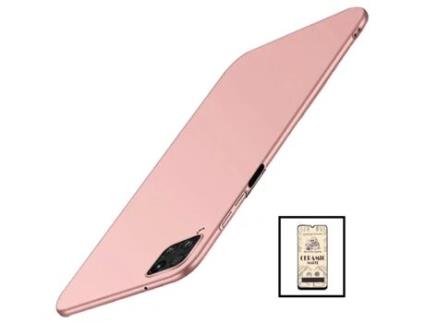 Kit Vidro Temperado Ceramica Full Cover + Capa Rígida e Fina para Samsung Galaxy A12 Nacho Rosa